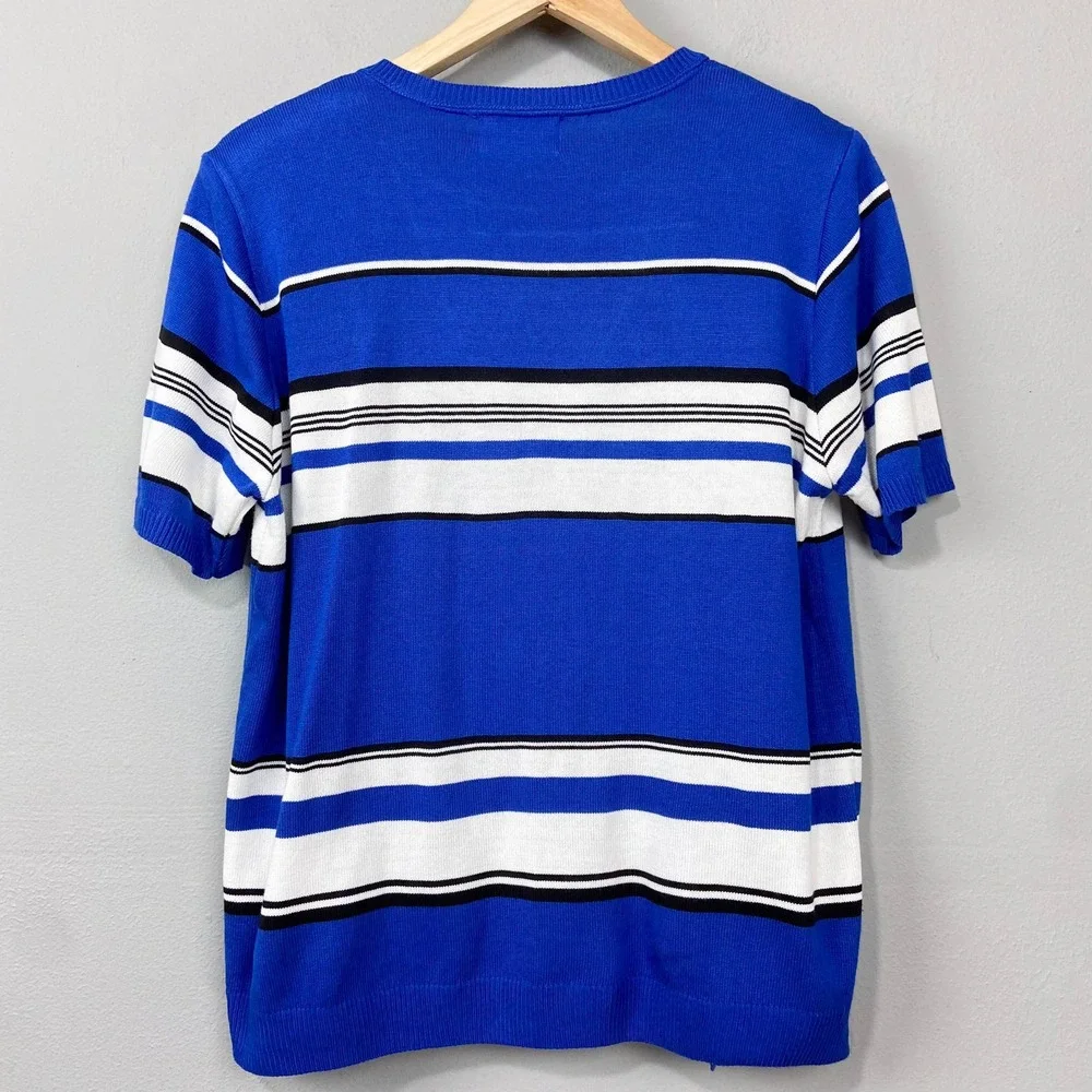 Vintage Alfred Dunner Twofer Cardigan Sweater Set Size L‎ Striped Blue Attached